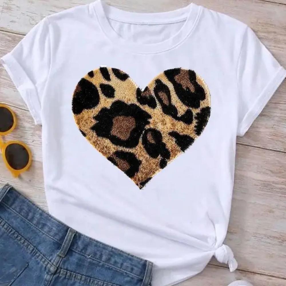 

20245Женская футболка с круглым вырезом и коротким рукавом, топ с рисунком любви, женская повседневная футболка Y2K Fashion Breathable с коротким рукавом S