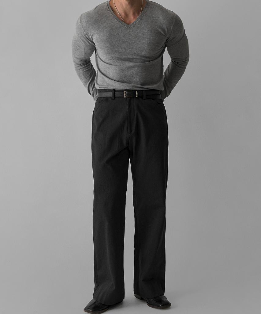 BOWLOW PRODUCT Essential V-Neck Muscle Long Sleeve Knit [Gray]