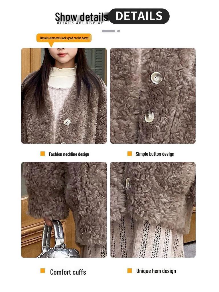 Korean Style Girls' Lambswool Coat - Autumn/Winter Collection for Medium & Large Children
