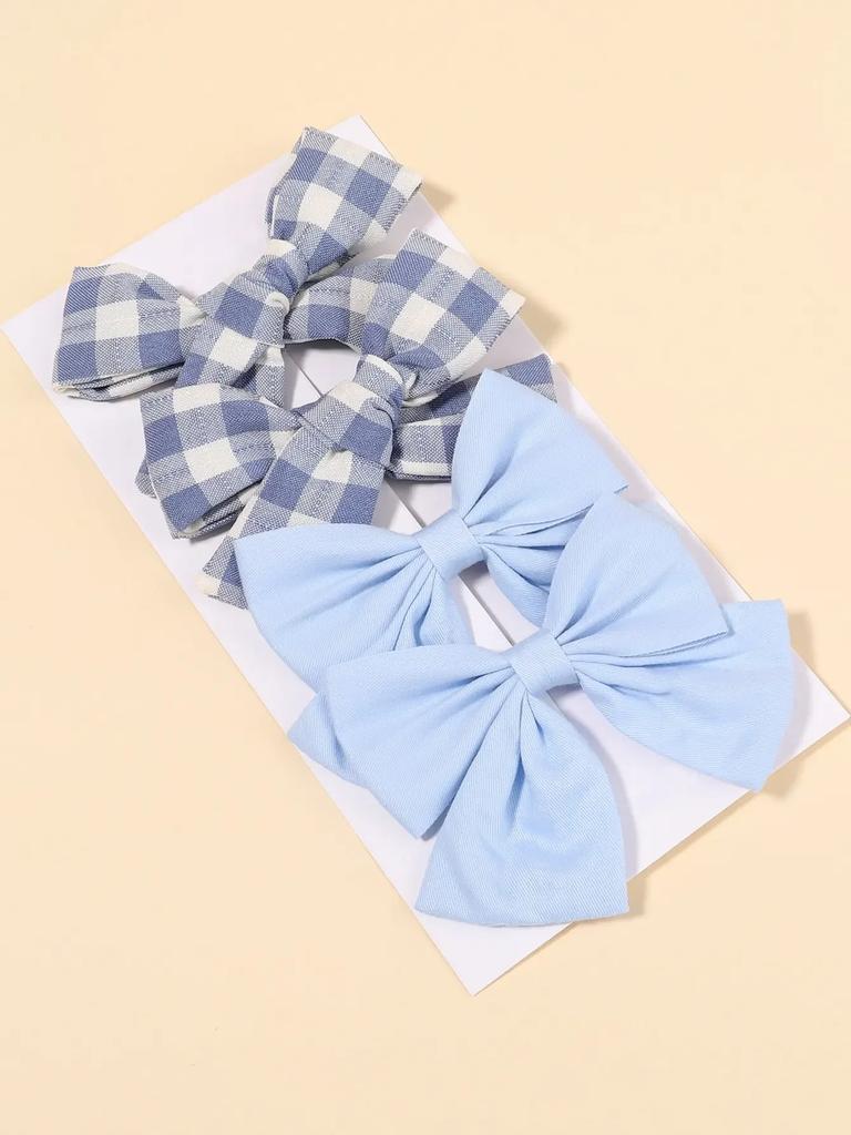 4 Stück/Set Niedliche karierte Schleife Haarspangen für Babymädchen Säuglinge Kinder Knotenhaar Einfarbig Blaue Schleife Haarspangen Haarklammern Haarschmuck