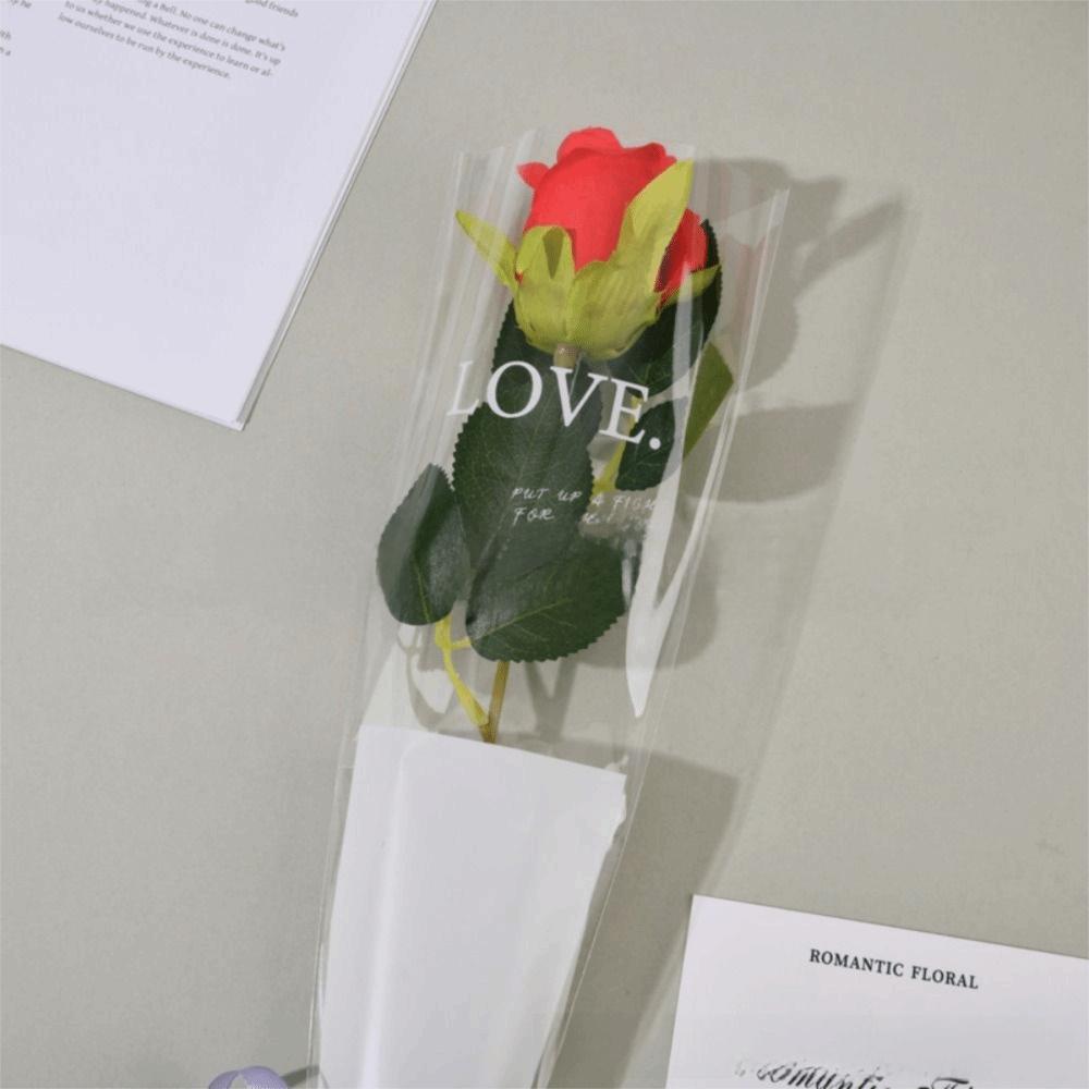 50Pcs Transparent Flower Packaging Bag Love Single Rose Sleeves Creative Bouquet Wrapper  Wedding