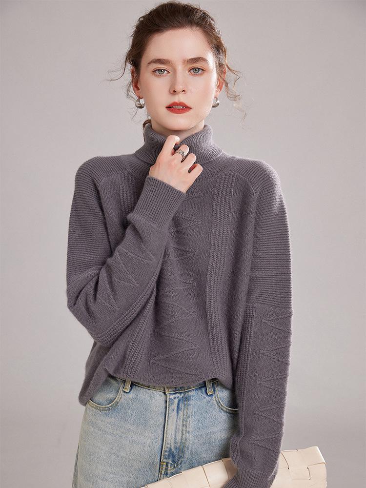 2025 Autumn/Winter Women's High Neck Cashmere Stripe Sweater