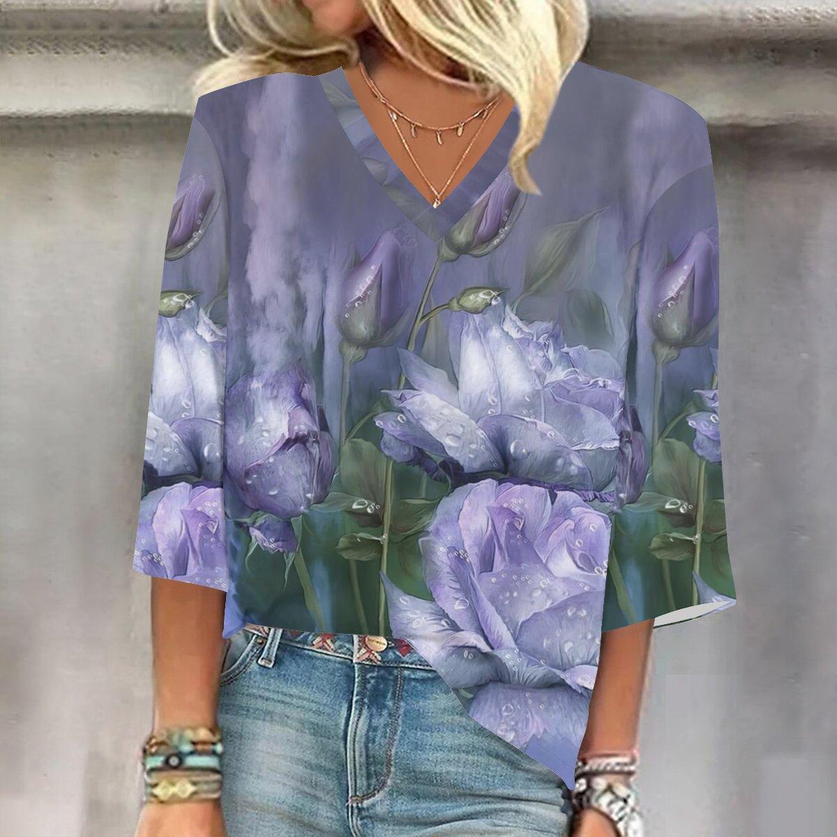 

2023 Весенне-осенний новый модный топ с рукавом 3/4 и принтом