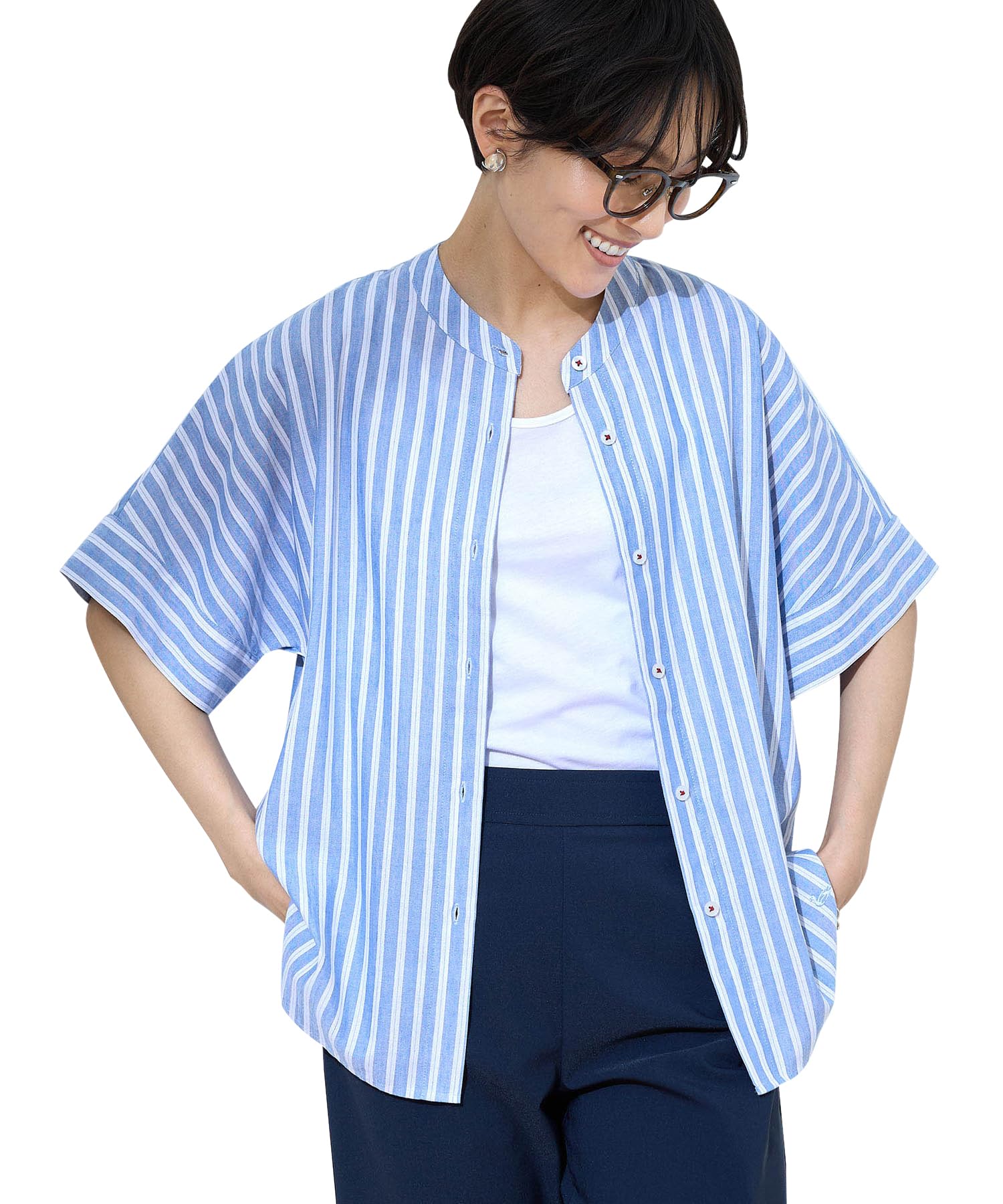 

Блузка DECOY с воротником-стойкой цвета сакс, женская, немнущаяся (493029)