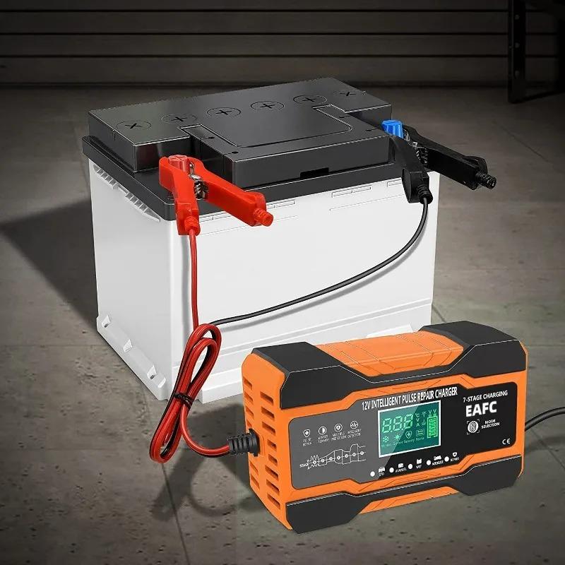 Car Battery Charger 12V 12A Charge for Car Batteries 7-Stage Charging Pulse Repair for AGM GEL WET Lead Acid LCD Display