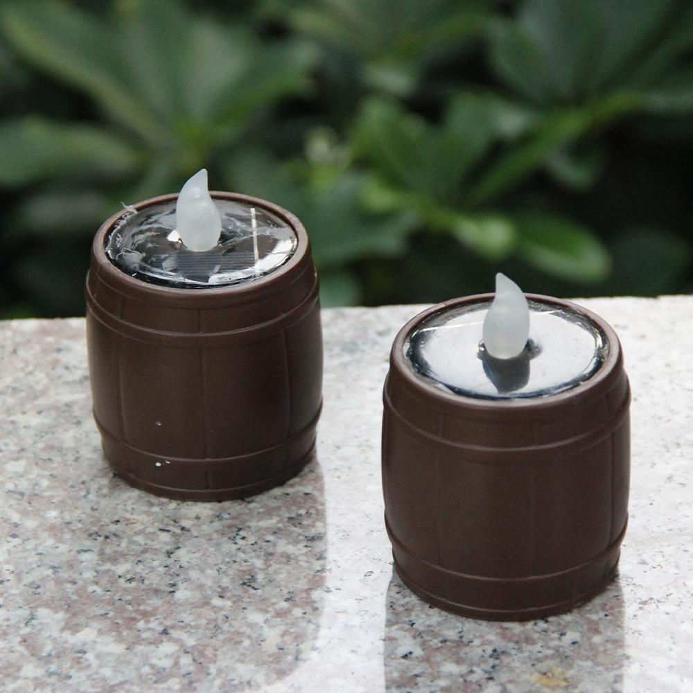 Solar Wine Barrel Candle Light Flameless Outdoor Garden Decoration Mini Waterproof Solar Candle Lamp Terrace Halloween Decor