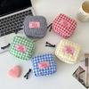 Kawaii Plaid Makeup Storage Lipstick Holder Bag Women's Cute Sanitary Napkin Holder Case Mini Key Earphones Case Organizer Bag