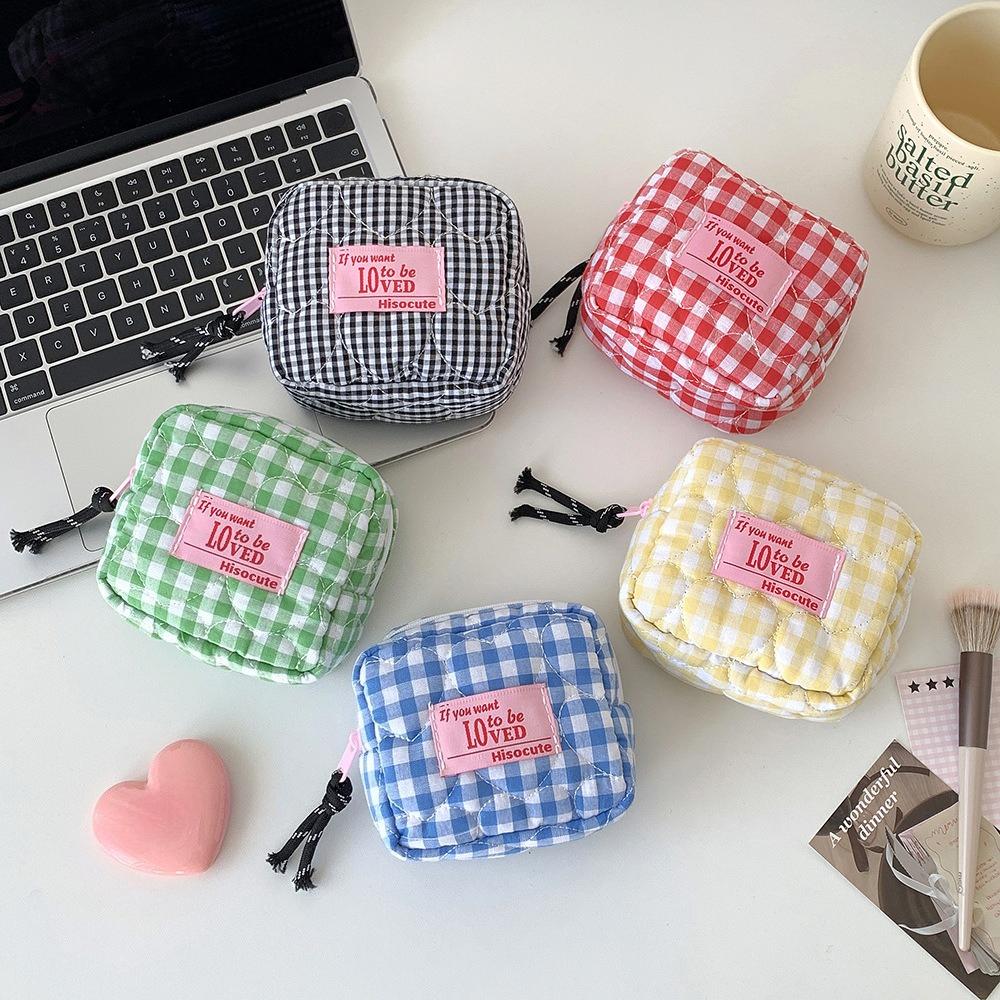 

Kawaii Plaid Makeup Storage Lipstick Holder Bag Women s Cute Sanitary Napkin Holder Case Mini Key Earphones Case Organizer Bag