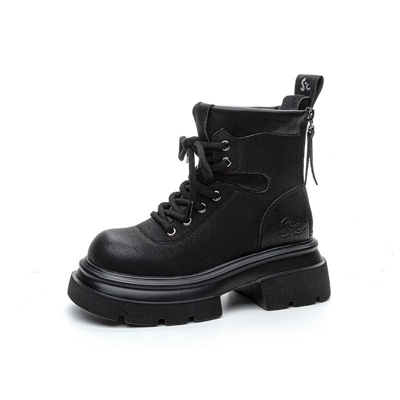 Martin Boots Women's 2025 Autumn New Thick-soled Retro Heightening 7cm Side Zipper Locomotive Sweet Cool Casual Knight Short Boots