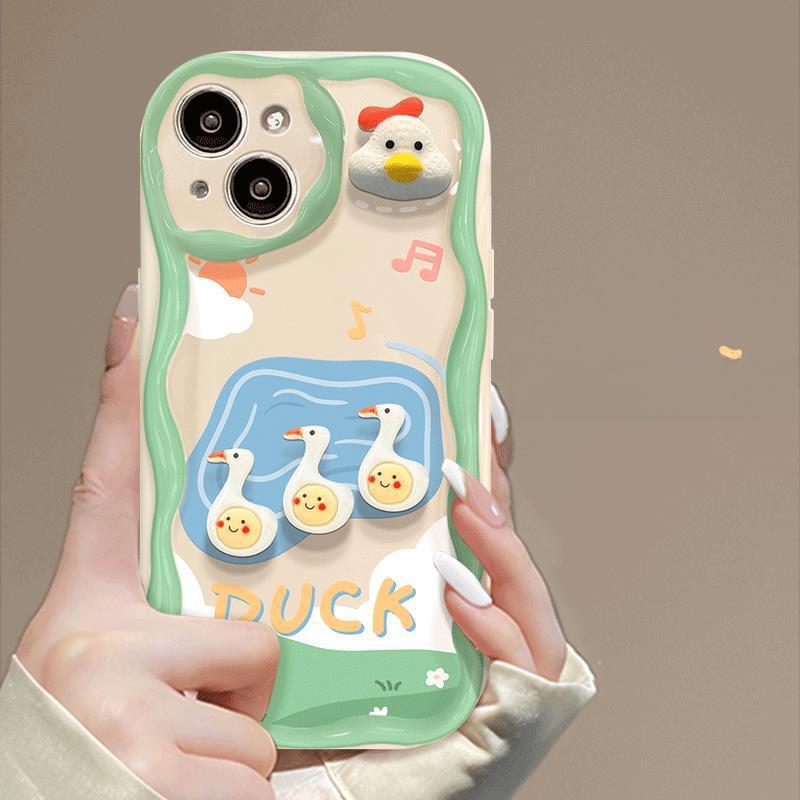 Applicable To Apple 14pro Mobile Phone Case IPhone 15/13 Silicone Soft Shell 12mini Three-dimensional Duck Chicken Doll