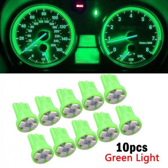 10x Green T10 W5W 168 194 4-SMD LED Dash Instrument Cluster Gauge Light Bulb