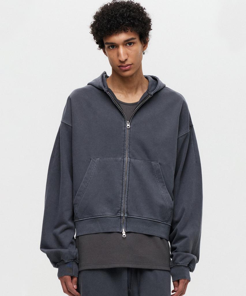 Define Pigment Washed Crop Zip-Up Hoodie Charcoal