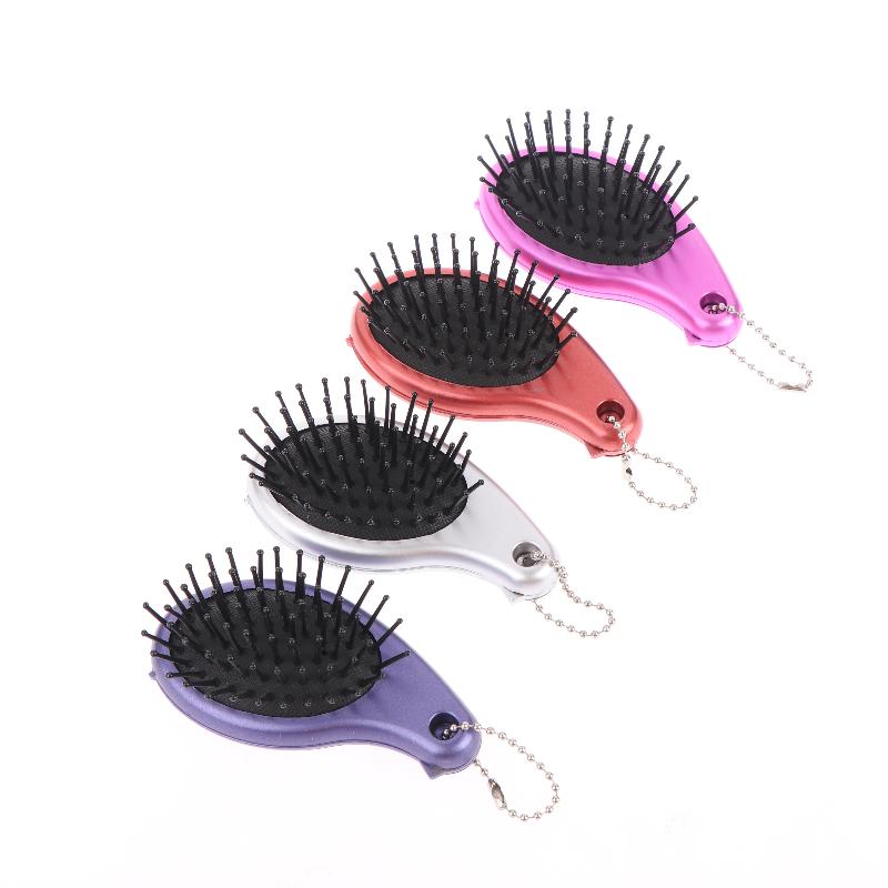3-In-1 Portable Hair Brush With Mirror And Flat Top Comb Foldable Dual-Use Massage Feature Trendy Air Cushion Comb