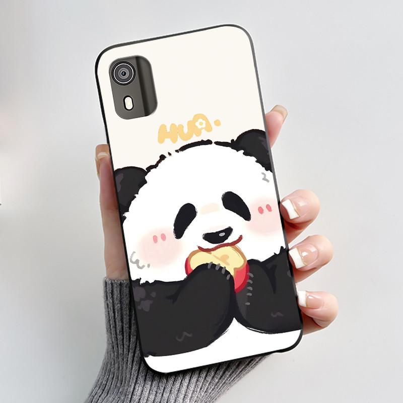 For Nokia C02 Phone Case Cute Funny Love Rabbit Animal Black Matte Soft TPU Protective Back Cover for Nokia C2 2nd Edition Case