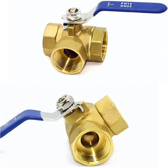 Brass Three-way Ball Valve, 1" DN25 Tap T-Type Female Thread Full Port for Water, Oil and Steam, 1 Inch