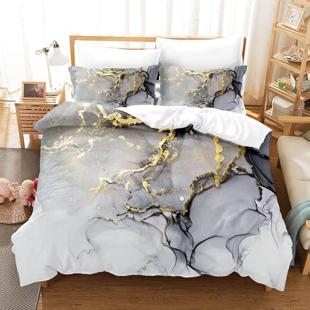 Luxury Colored Marble Bedding Set Romantic Velvety Wightness Minimalist Duvet Cover Set Twin Queen King Size for Birthday Gift