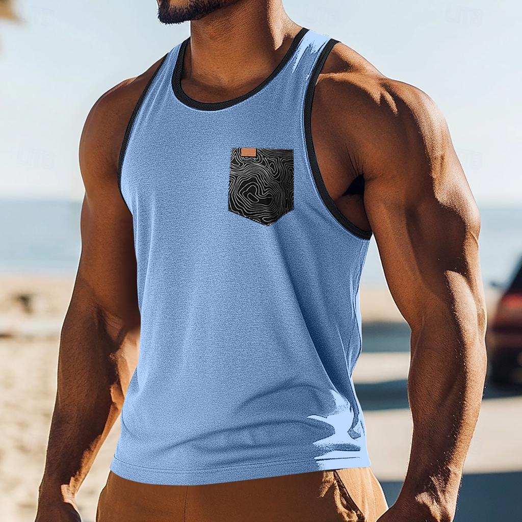 Men's Sport Sleeveless T-shirt Breathable Slim Undershirt Pocket Top Vest