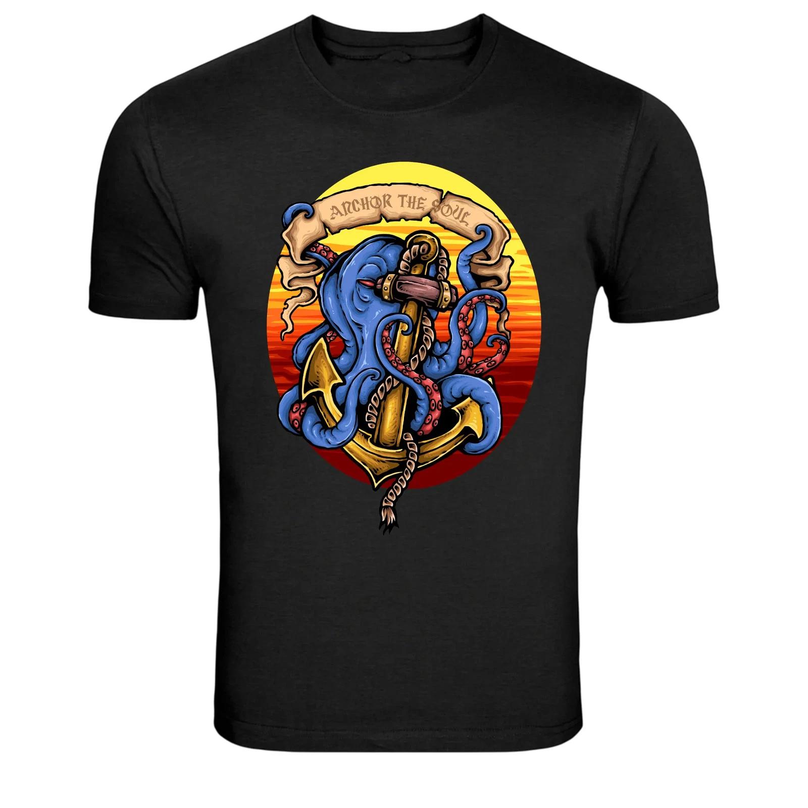 Anchor The Soul Octopus Nautical Graphic T-Shirt 2XL