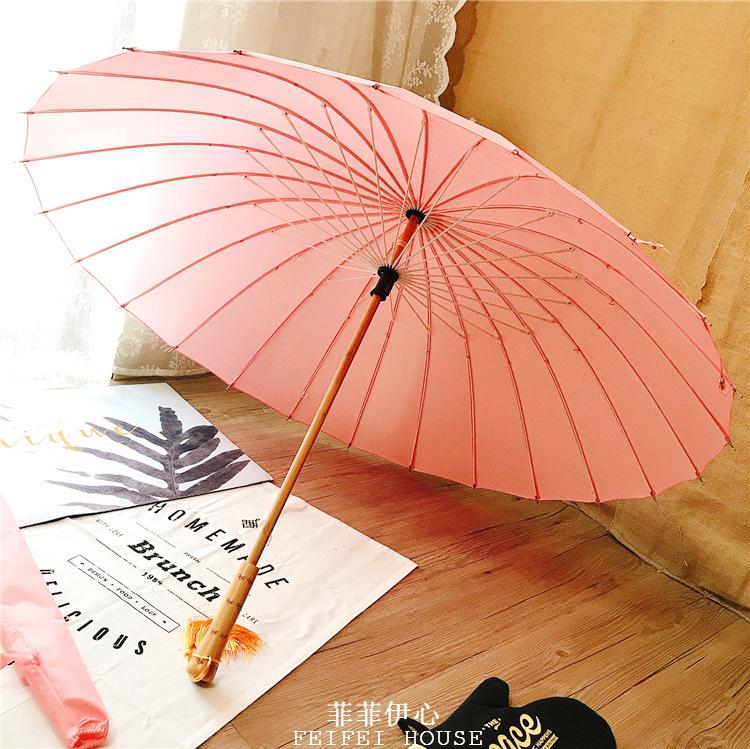 Wood Long Handle Umbrella 24 Ribs Retro Chinese Umbrella Men Women Black Big Parasol Outdoor Sun Protection Umbrellas for Girls