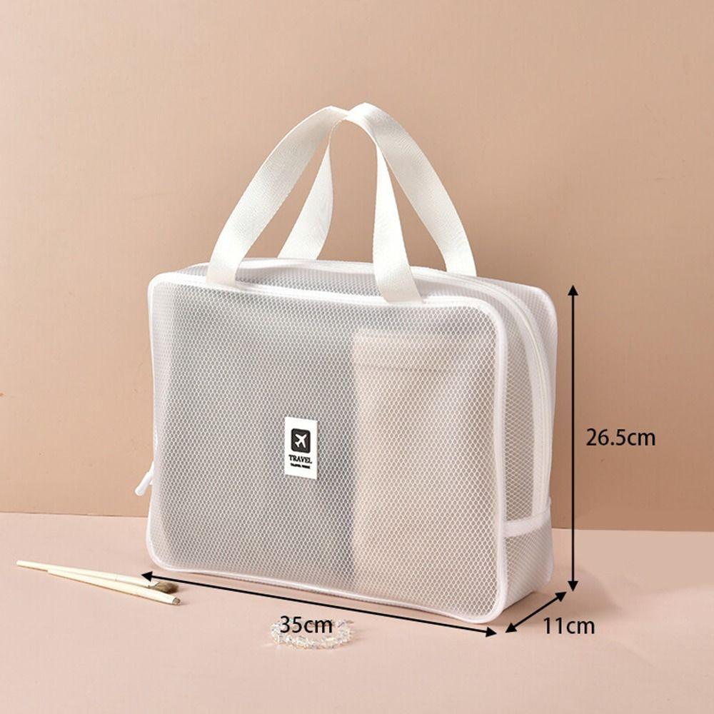 New Large Capacity Mesh Makeup Bag Zipper Transparent Cosmetic Bag Waterproof Handheld Toiletry Kit Bag Travel
