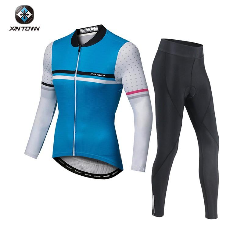 Womens Cycling Long Set Breathable Jersey Bib Shorts Lightweight Performance Ride Wear