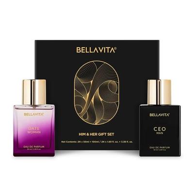 BELLAVITA CEO Man & Date Woman Eau De Parfum Perfume Gift Set 2x50ml for Men and Women with Lemon, Lavender, Pink Pepper|Floral, Fruity, Woody