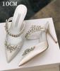 Fashion Couture! French Pointed Flat Sandal Rhinestone Goddess Fan Niche Design Sense High Heel Half Drag