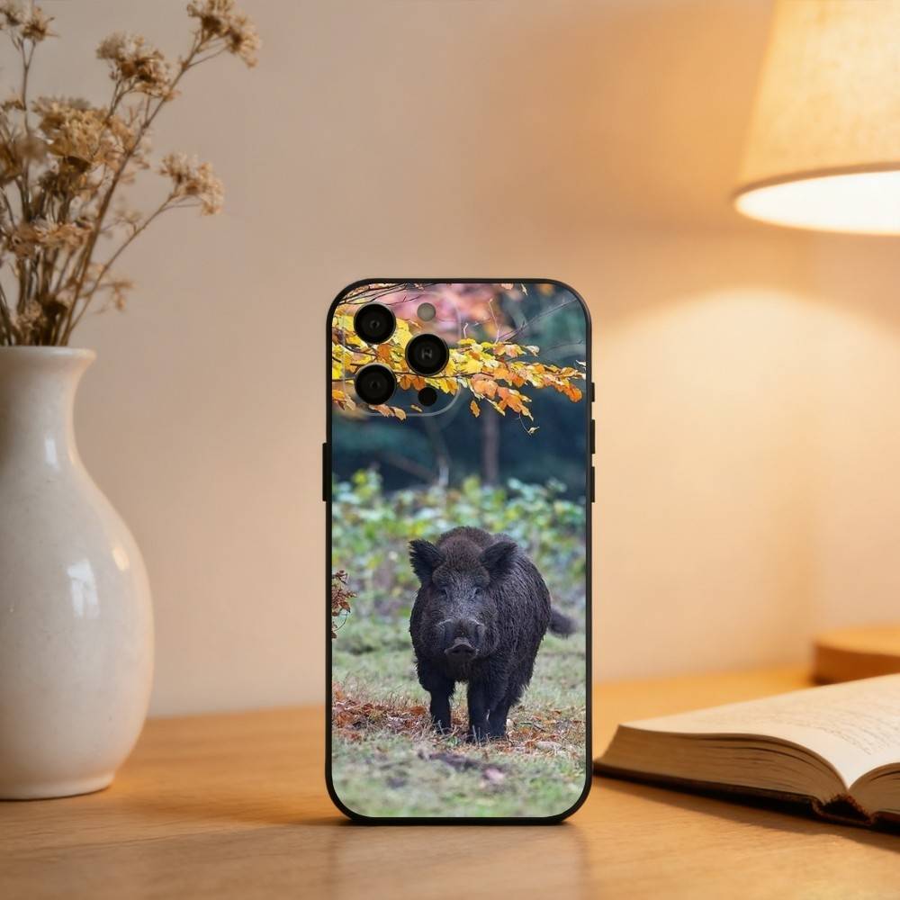 

Cute Wild Boar Animal Phone Case For iPhone 17,16,15,14,13,12,11 Plus,Pro Max,XS,Soft Silicone Black Cover iPhone17PRO