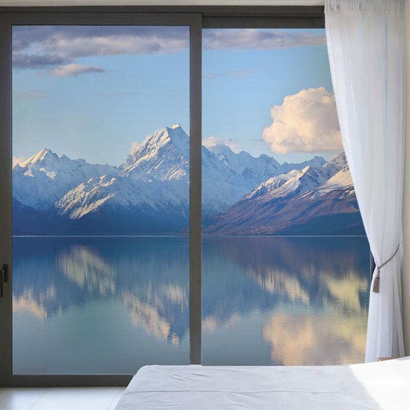Sky Artistic Glass Sticker Static Cling Privacy Window Film Mountain Landscape Painting Frosted Window Sticker Home Decor