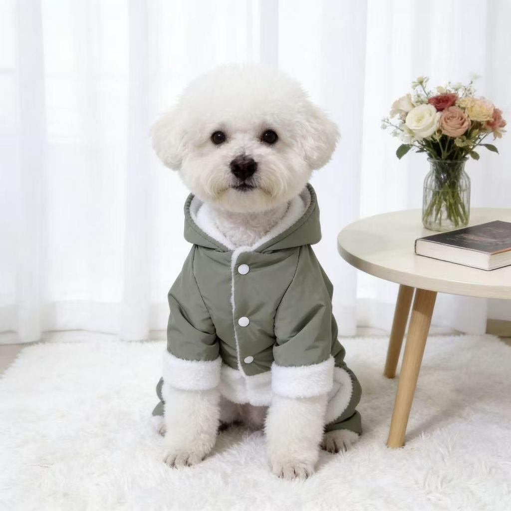 Schnauzer Dog Winter Coat - Four-Legged Cotton Outfit with Leash, Thickened for Teddy or Bichon Breeds