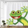 Rideau de douche Grenouille Verte Joyeuse Dessin Animé pour Salle de Bain Rideau de Bain pour Enfants Décoration de Maison Polyester Tissu Lavé Paysage avec Crochets