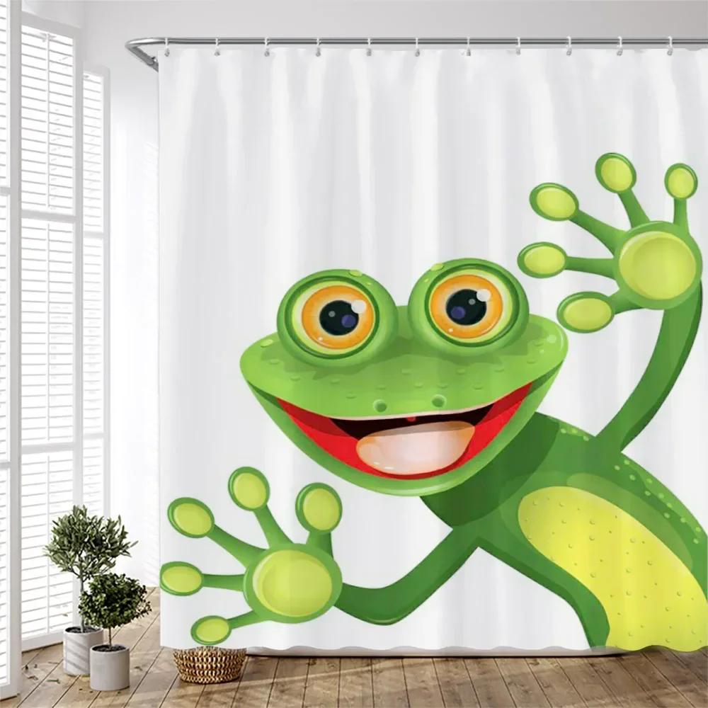 

Cartoon Happy Green Frog Shower Curtain For Bathroom Children Bath Curtain Home Decor Polyester Washed Fabric Scenery With Hook W60H190(CM)-1 Pcs