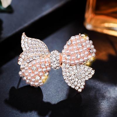 Diamond Bow Brooch Female Elegance Pearl Corsage Clothes And Accessories Anti-Light Pins