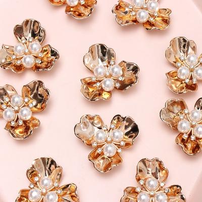 10 STÜCKE Handgemachte Schleife Zubehör Perle Blume Strass Knöpfe Funkelnden Kristall Haarnadeln Dekoration Kleidung Nähen Perle Werkzeug