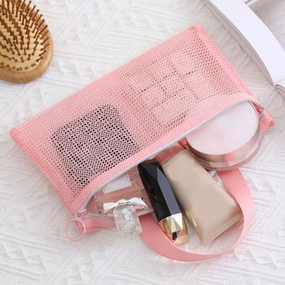 Durable Mesh Makeup Bag Large Capacity Zipper Pouches Travel Organizer Case Solid Color Portable Beach Bag Cosmetic Pouch