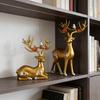 Nordic Style Deer Figurines Set, Resin Elk Statues with Gold Antler, Creative Home Decor Ornaments for Living Room TV Cabinet