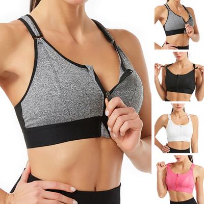 Women Sports Bra High-strength Shockproof Front Zipper Closure Hollow Out Cross Back Wireless Running Fitness Yoga Underwear Vest