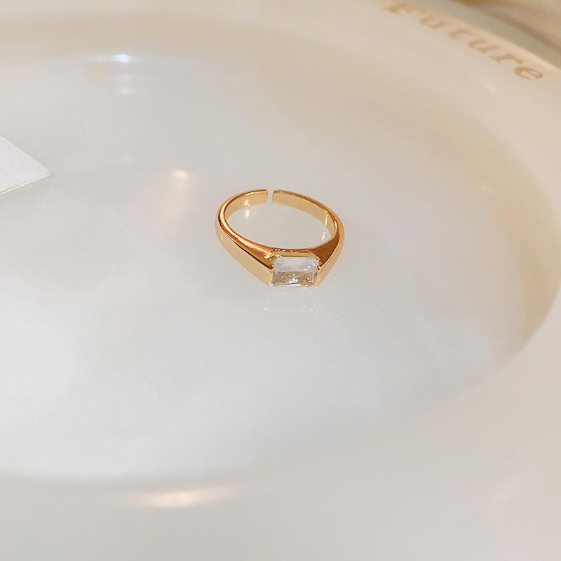 Simple zircon square rhombus open ring fashion versatile ring temperament jewelry women's high sense