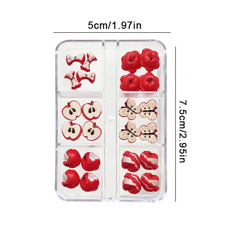 24Pcs/Box Creative Red Apple Resin Nail Charms Fruit Flatback Nail Art Slices Sweet Accessories For Diy Nail Art Decorations