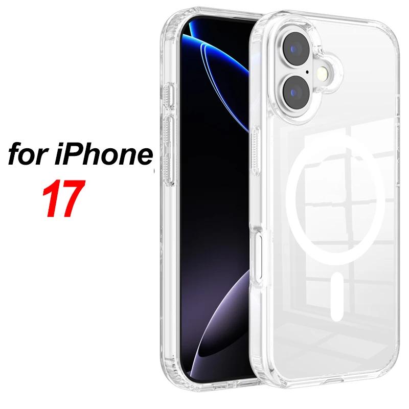 Funda For  Wireless Charge Magnetic Case for Apple For Iphone 17 17Air 17 Pro Max Shockproof Transparent Shell PC Clear Cover