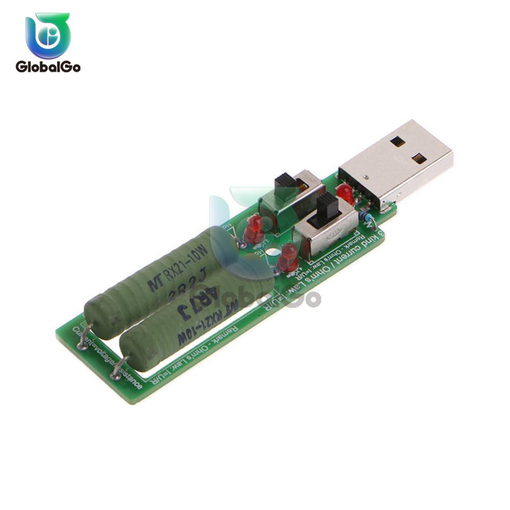 2X10W USB Mini Discharge Interface Load Resistor with Switch 1A 2A LED Battery Capacity Voltage Discharge Resistance Tester Tool