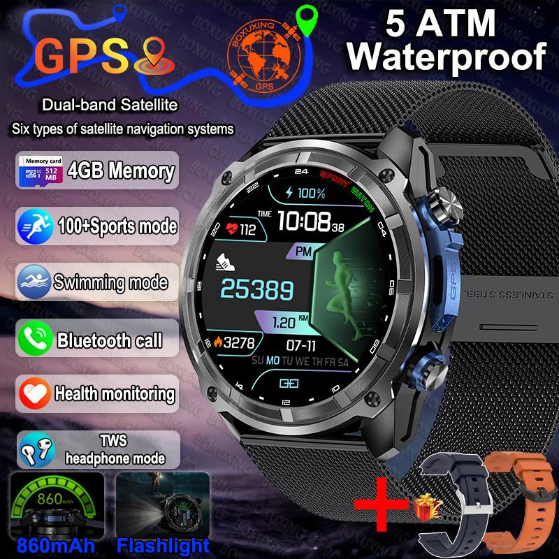New Men Military GPS Map Smart Watch T-Rex3 Compass 4GB Memory 1000mAh Battery 10ATM Waterproof HD Bluetooth Call Smartwatch