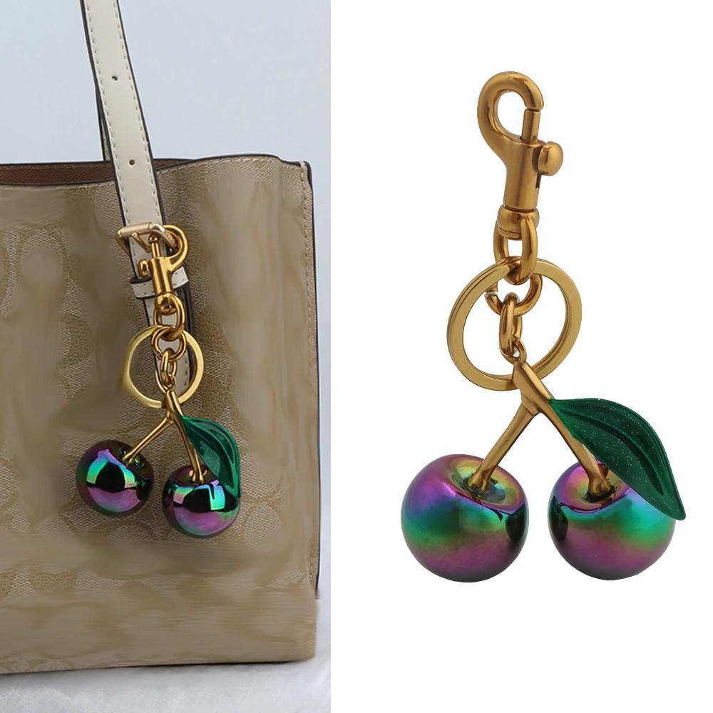 Gradient Color Cherry Pendant Summer Fruits Cherries Pendant Keyring for Coach Handbag Shoulder Bags Accessories Gift