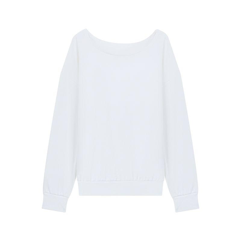 Kumikumi Idle Style Set White Sloping Shoulder Long Sleeve Hoodie Women Autumn High Waist Slimming Casual Pants Two-piece Set