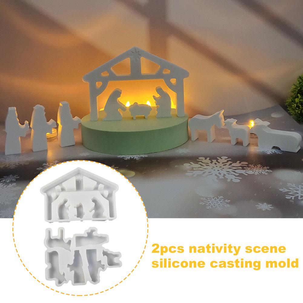 Nativity Set DIY Silicone Mold Christmas Ornament Decoration 3D Holy Religion Nativity Silicone Candle Mold Table Ornament Mold