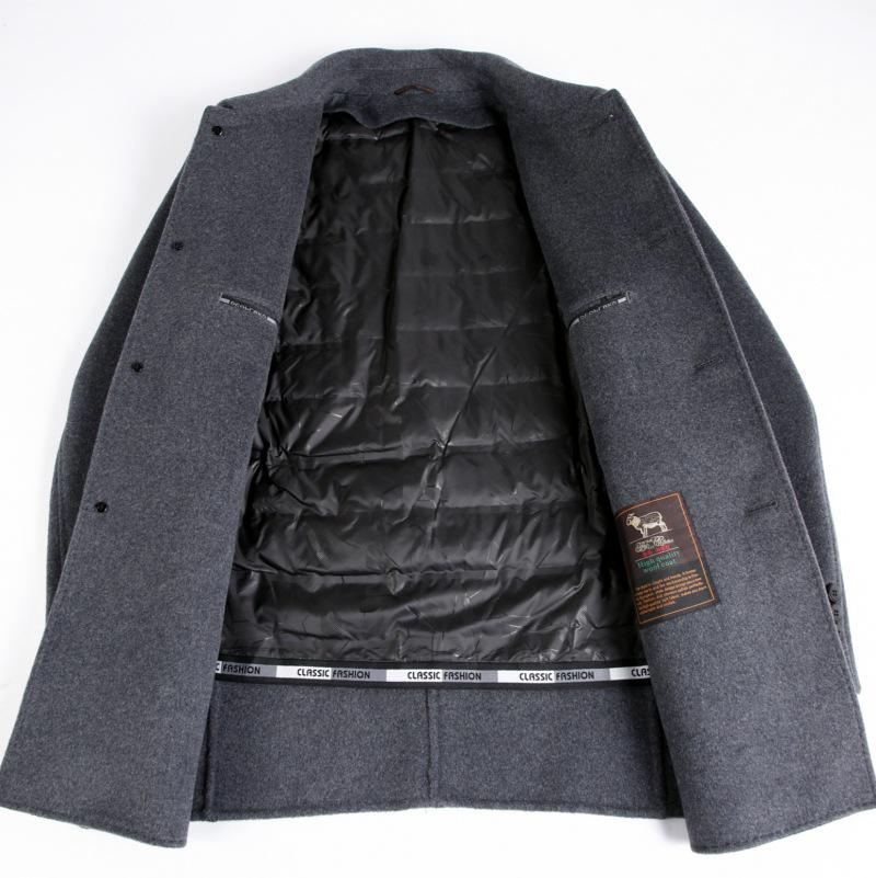 Doppelseitiger Herren-Woll-Kaschmir-Trenchcoat mit Daunenfutter