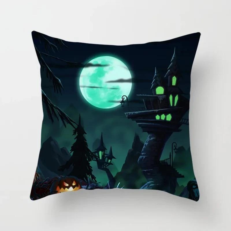 Halloween Theme Pillow Cover Car Office Living Room Sofa Halloween Pumpkin Lantern Decoration Pillow Cover