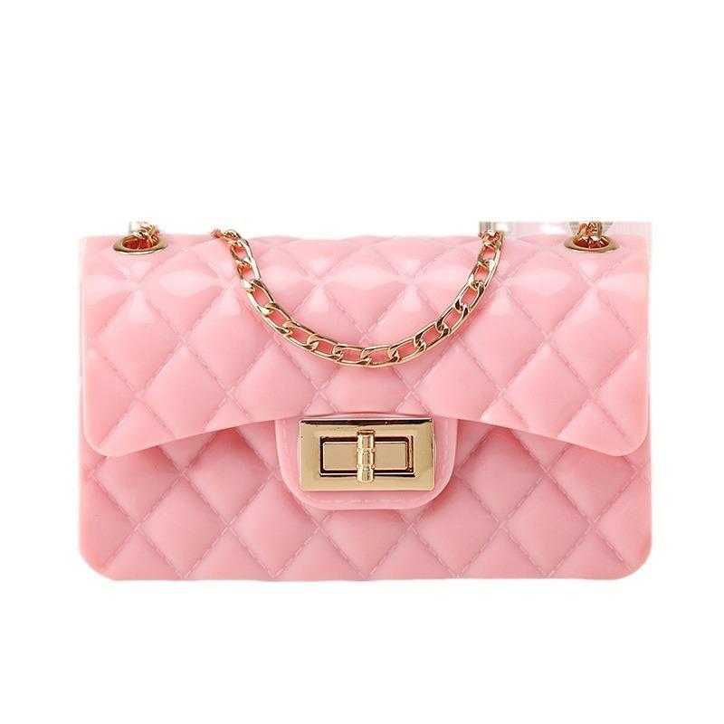 Fresh Jelly Chain Lock Bag a Diamond Solid Color Small Square Bag Crossbody Shoulder Women's Bag
