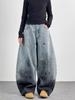 Unisex High Waist Barrel Jeans Loose Fit Streetwear Wide Leg Jeans Vintage American Zip Fly Stretch Denim Trousers