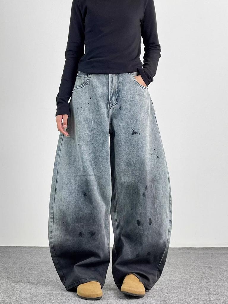 Unisex High Waist Barrel Jeans Loose Fit Streetwear Wide Leg Jeans Vintage American Zip Fly Stretch Denim Trousers
